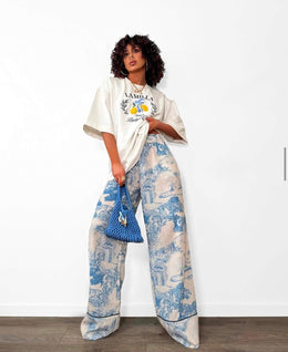 Mediterranean Toile Palazzo Pants