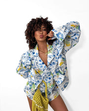 Lemon Linen Blend Blazer & Shorts Set