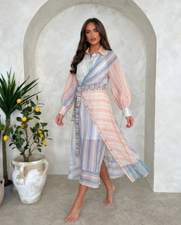 Pastel Stripe Blouse & Skirt Set