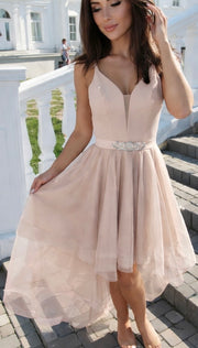 High-Low Tulle Dress with Embellished Waist