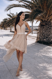 High-Low Tulle Dress with Embellished Waist