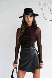 Brown Mesh Long Sleeve Top