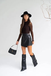 Brown Mesh Long Sleeve Top