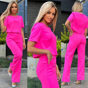 Short Sleeve Elegant Straight Leg Pants Matching Suit Set