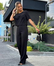 Short Sleeve Elegant Straight Leg Pants Matching Suit Set