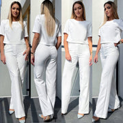 Short Sleeve Elegant Straight Leg Pants Matching Suit Set