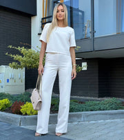 Short Sleeve Elegant Straight Leg Pants Matching Suit Set