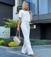 Short Sleeve Elegant Straight Leg Pants Matching Suit Set