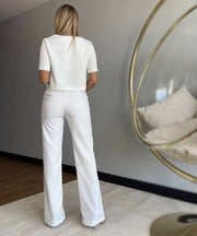 Short Sleeve Elegant Straight Leg Pants Matching Suit Set