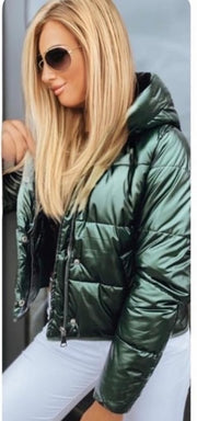Long Sleeve 3 in 1 Puff Jacket Metallic Green Short Medium Long