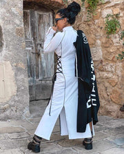 Long Sleeve Leg Slit Adjustable Tie On The Sides Maxi Dress