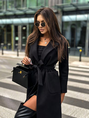 One Button Exterior Pocket Belt Peacoat Jacket