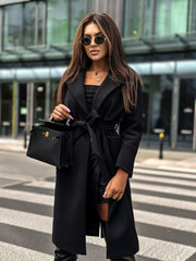 One Button Exterior Pocket Belt Peacoat Jacket