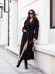 Casual Peak Collar Belted Long Overcoat