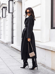 Casual Peak Collar Belted Long Overcoat