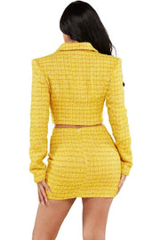 Yellow Tweed Mini Skirt Suit Set