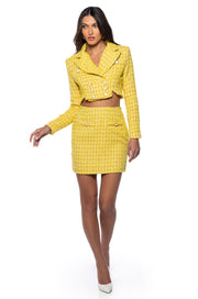 Yellow Tweed Mini Skirt Suit Set