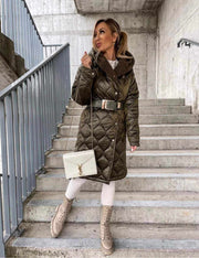 Long Sleeve Diamond Pleated Design Faux Sheep Hood Jacket