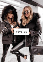 Long Sleeve Decorative Cuff Faux Fur Lined Pockets Short Jacket