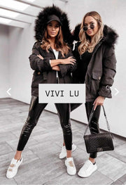 Long Sleeve Decorative Cuff Faux Fur Lined Pockets Short Jacket