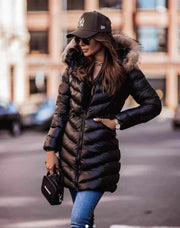 Winter Puff Jacket Natural Hooded Fur Fitted Jacket