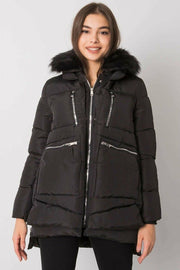 Faux Fur Hood Outside Zipper Outside Pockets Side Zipper Puffer Jacket