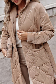 Women's Long Winter Coats Autumn Spring Mid-Length Belt Fashion Diamond Lattice Jacket