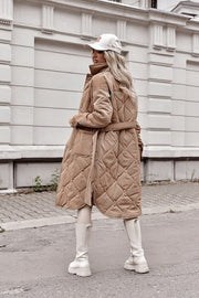 Women's Long Winter Coats Autumn Spring Mid-Length Belt Fashion Diamond Lattice Jacket