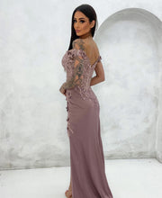 Dusty Mauve Off-Shoulder Evening Gown