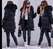 Faux Fur Hood Outside Zipper Outside Pockets Side Zipper Puffer Jacket