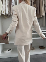 Double Breasted Long Blazer Wide Leg Pants Suit Set