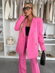 Double Breasted Long Blazer Wide Leg Pants Suit Set