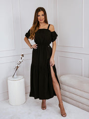 On/Off Shoulder Leg Split Midi Maxi Summer Dress