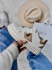 Chunky White & Gold Accent Sneakers