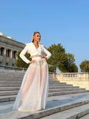 Blazer Set Tulle Sheer A Line Maxi Summer Dress