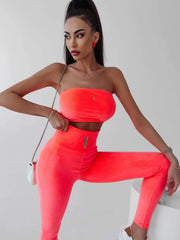 Velvet High Waisted Pants Strapless Top Set