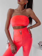 Velvet High Waisted Pants Strapless Top Set