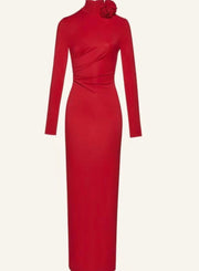 Long Sleeve Rose Body Con Maxi Dress