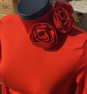 Long Sleeve Rose Body Con Maxi Dress