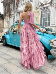 One Shoulder Tie Tulle Maxi Dress