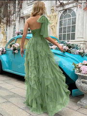 One Shoulder Tie Tulle Maxi Dress