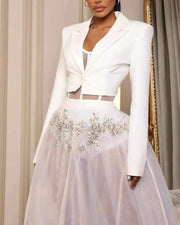 Blazer Set Tulle Sheer A Line Maxi Summer Dress