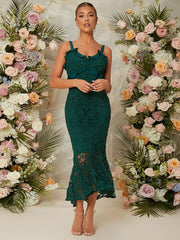 Emerald Green Lace Midi Maxi Dress