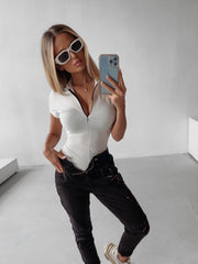 OlaVoga Short Sleeve Body Con Bodysuit Zipper