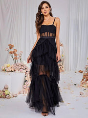 Corset Tulle Layered Maxi Dress