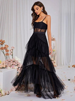 Corset Tulle Layered Maxi Dress