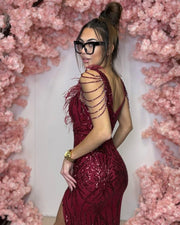 Embellished Sequin Evening Gown