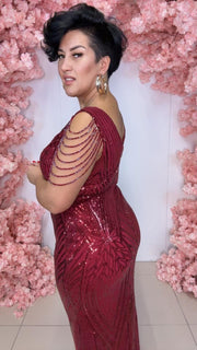 Embellished Sequin Evening Gown