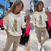 Long Sleeve Dog Rhinestone Noodie Sweater