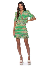 Fringe Tweed Mini Skirt Matching Suit Set